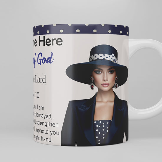 Woman of Faith: Trust in the Lord Mug and Coaster Set Navy Blue (Caucasian Woman)