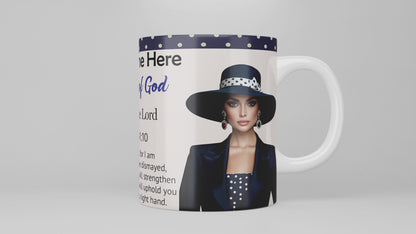 Woman of Faith: Trust in the Lord Mug and Coaster Set Navy Blue (Caucasian Woman)